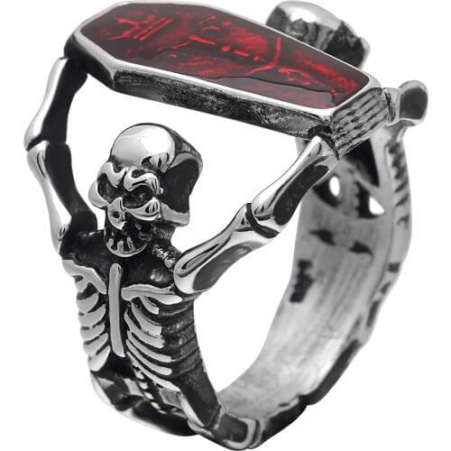 Seanlov Men Ring Vintage Red Cover Crystal Zircon Skull Ring Black Silver Color Womens Wedding Ring Punk Jewelry Rings Gifts