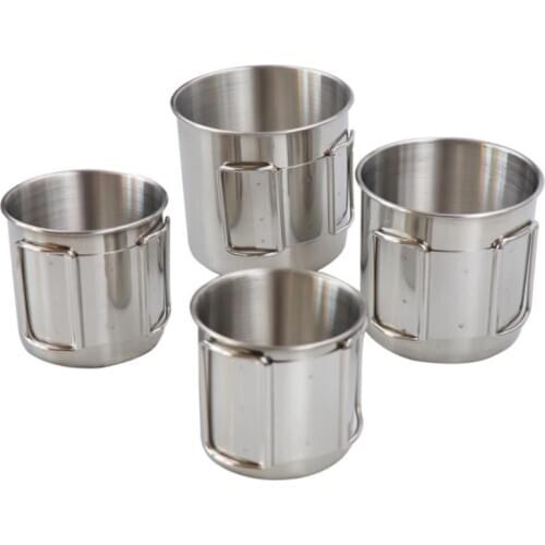 A Set of 4 Stainless Steel Cups with Foldable Handles for Picnics, Barbecues, Camping, Coffee Bottles