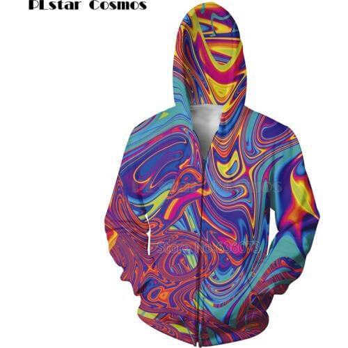 PLstar Cosmos 2018 New Oil Spill 3D Hoodie psychedelic swirl of vibrant colors Printed Zipper Hoodie Mens Womens Sweatshirt