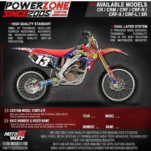 PowerZone Custom Team Graphics Backgrounds Decals 3M Stickers Kit For HONDA CRF250R 2004-2009 CRF450R 2002-2004 2005-2008 035