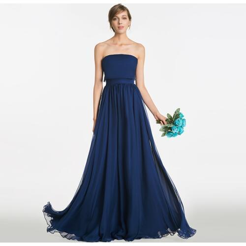 Tanpell strapless long bridesmaid dress dark navy sleeveless floor length a line gown women new wedding party bridesmaid dresses