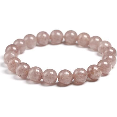 Genuine Natural Strawberry Quartz Pink Crystal 6mm 8mm 10mm Gemstone Bead Charm Stretch Bracelets Women Healing Energy Jewelrry