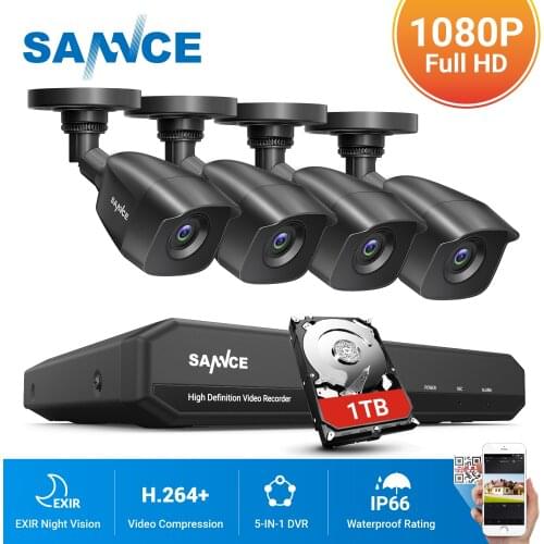 SANNCE 1080P CCTV System 4CH Video Surveillance Kit for Home 1080P-N DVR 4PCS 1280TVL 1080P Outdoor Security Camera 1TB