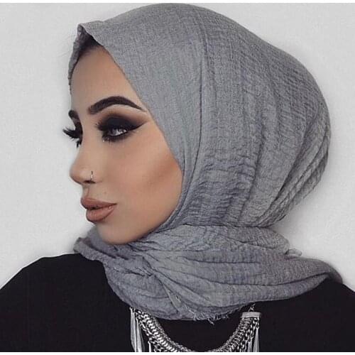 Hot Sale Women Scarf Solid Vintage Muslim Crinkle Long Hijab Scarf Cotton Linen Headscarf Islamic Shawls Wraps Stoles 68*175cm