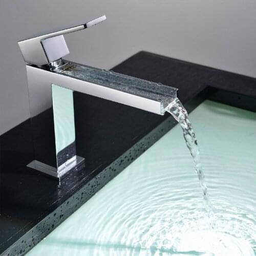 New Luxurious Exclusive Design Unique Shape Square Metal Single Lever Waterfall Faucet Lavatory Wash Wels Bathroom Mixer Tap