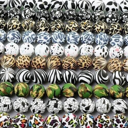 TYRY.HU 200pc 12/15mm Silicone Beads BPA Free Terrazzo & Leopard Silicone Round Beads DIY Chewable Colorful Teething For Infant