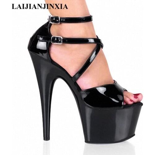 LAIJIANJINXIA Sexy Black 17cm High-Heeled Sandals Nightclub Dance Shoes Pole Dancing Shoes Model High Heels Womens Shoes G-059