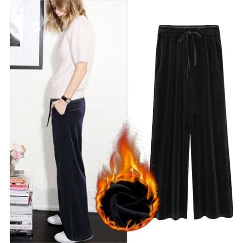 M-6XL Plus Size Women Pants Female Gold Velvet Pants Casual Loose High Waist Wide Leg Pants