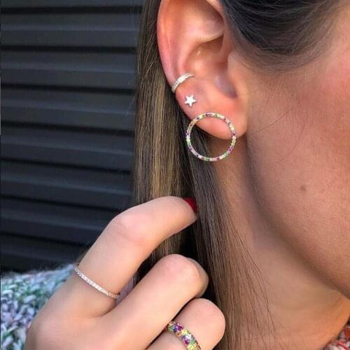2019 new arrived Hollow circle baguette rainbow cz earring gorgeous trendy round hoop earring colorful bohemian luxury jewelry