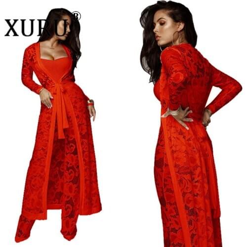 XURU autumn new womens lace jumpsuit suit casual sexy jumpsuit white red black jumpsuit