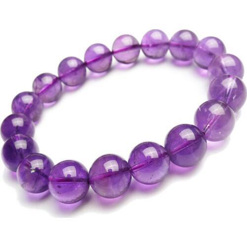 Women Female 12mm Genuine Natural Purple Quartz Crystal Stretch Transparent Loose Round Bead Bracelet