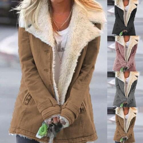 Womens Coats Fashion 2021 Long Lapel Parka Ladies Winter Warm Faux Fur Fleece Jacket Outwear Aux Fur Fleece Jacket Outwear