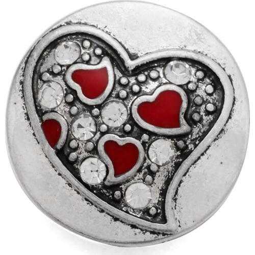 10pcs/lot New Snap Buttons Crystal Heart Fit 18mm Snap Jewelry Buttons Bracelet