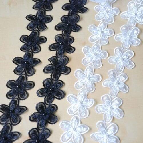 20Yards Pearl White Black Flower Patch Decoration 52mm Lace Trim Dress Pearls Fabric Collar Clothes Accessories