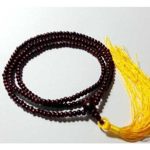 3mm Tibetan Buddhism 216 red wood Prayer Bead Mala Necklace