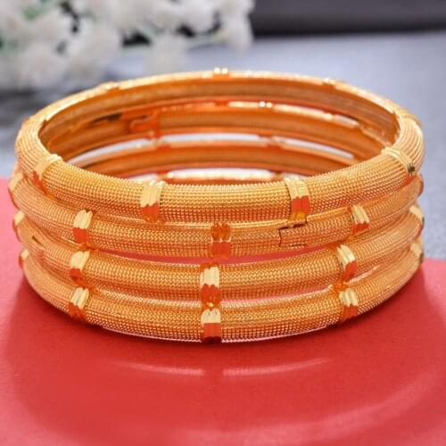 4pcs/Lot Iran Turkey Gold Bangles For Women Girls Dubai Circle Bracelet Jewelry Arab Middle Eastern African Fashion Metal Bangle