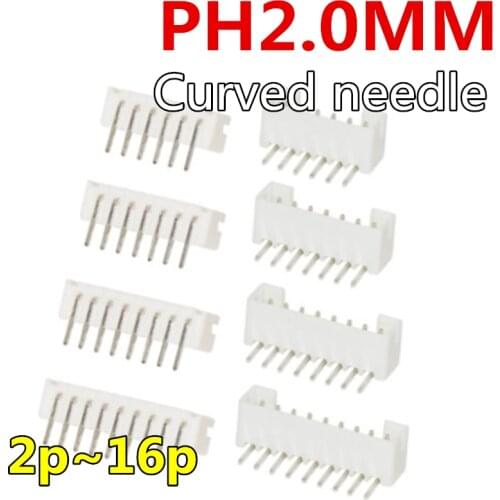 50pcs/lot PH2.0mm Curved needle seat 2P/3P/4P/5P/6P/7P/8P/9P/10P/11P/12P/13P/14P/15P/16P White connector 2mm 2.0mm Pitch