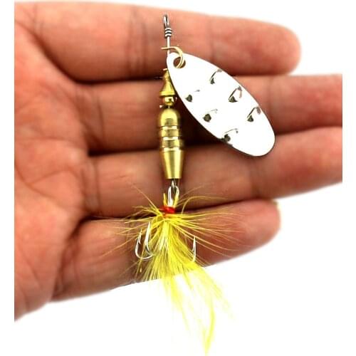 6.8cm 7.4g Rotating Spinner Fishing Lure Spoon Sequins Metal Hard Bait Treble Hooks Wobblers Bass Pesca Feather Fishhook Tackle