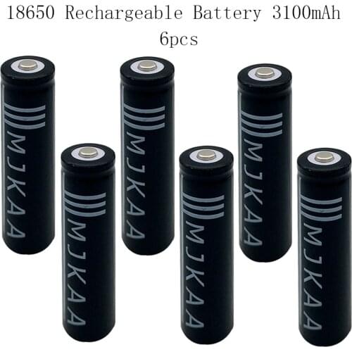 6PCS 18650 Rechargeable Battery(Not AA/AAA) 3.7v 3100mAh Lithium Batteries With Tip Head for Led Flashlight Black