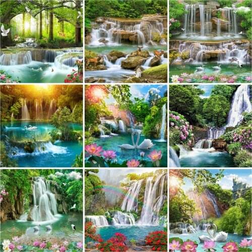 EverShine DIY Diamond Embroidery Waterfall Needlework Diamond Painting Full Square Landscape Mosaic Art Swan Decor For Home