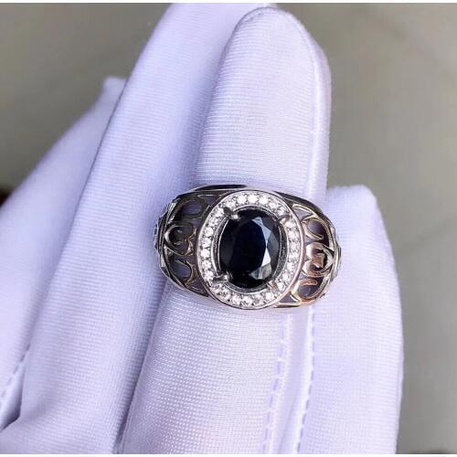Free shipping Natural and Real Sapphire Man Ring 925 sterling silver Wholesales Fine jewelry Natural Sapphire Man Ring 8*10mm