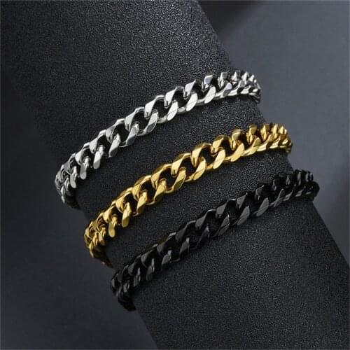 2021 New Trendy Cuban Chain Men Bracelet Classic Stainless Steel 3/5/7mm Width Chain Bracelet For Men Women Jewelry Gift