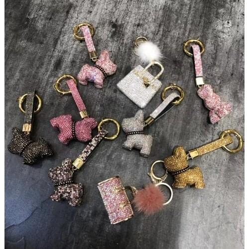 Diamond Fashion Cute Dog Car Keychain Couple Handbag Pendant Bag Ornament Aeecssories for Shoulder Purse
