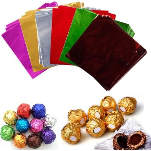 500pcs DIY Food Aluminum Foils Paper Square Candy Package Chocolate Cookie Wrappers Party DIY Embossing Gift Packaging Paper