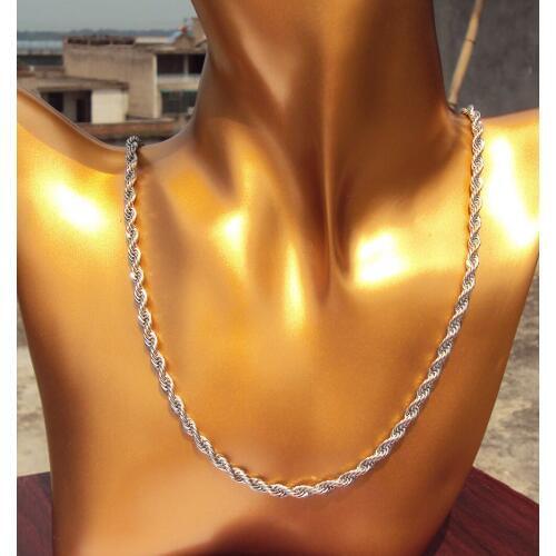 23.6" Men White stainless steel 4mm wheat rope Necklace Chain link Unconditional Lifetime Replacement Guarantee