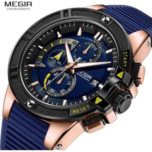 MEGIR Mens Chronograph Sports Watches 2019 Top Brand Military Wristwatch Relogios Masculino Clock Relojes de Hombre 2095 Blue