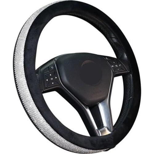 38cm Plush Steering Wheel Cover For Girls Cubre Volante Auto Mujer Rhinestone Accessories Interior Woman Car Wheel Cover