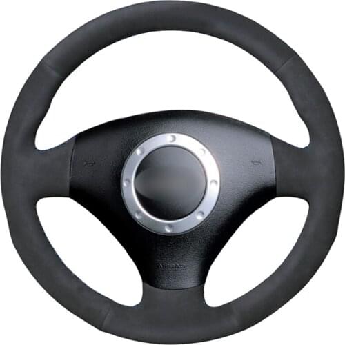 Black Faux Suede Hand-stitched Car Steering Wheel Cover for Audi A3 2000-2003 A4 2003-2005 RS 6 2003 S4 2004-2006 TT 2001-2006