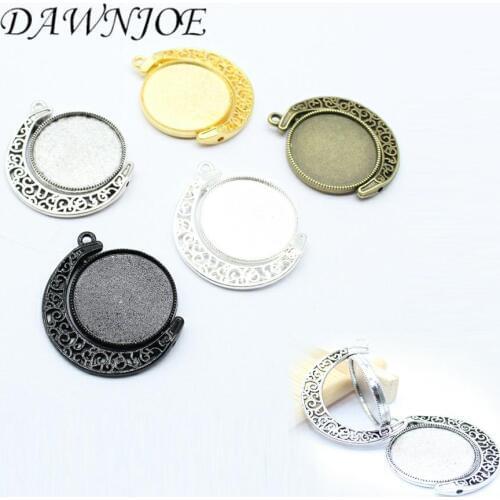 DAWNJOE 5Color Handmade 25mm Round Rotating Hollow Moon Double sided Cabochon Base DIY Making Necklace Pendant Jewelry Finding