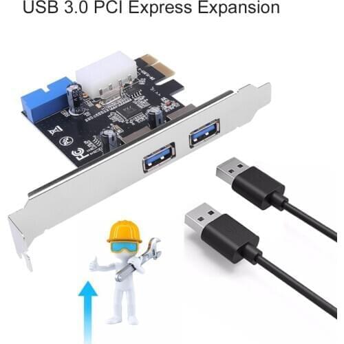 Dual USB 3.0 PCI-E Express Card 2 Ports USB 3.0 1 20pin Connector PCIE Expansion with 4-pin SATA Power Connector Splitter Cable