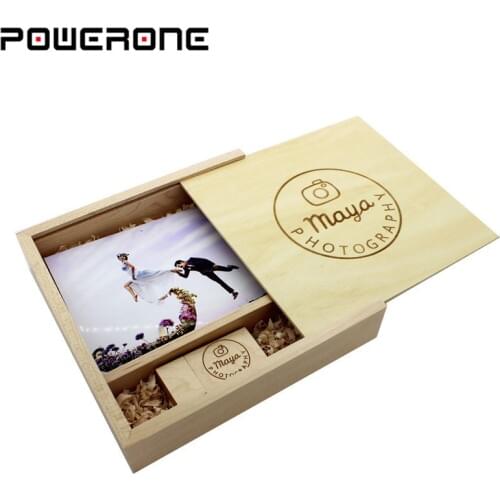 POWERONE Maple Wood Photo Album usb + Box Memory card Pendrive 4GB 8GB 16GB 32GB 64GB 1 pcs free customer LOGO Wedding gifts