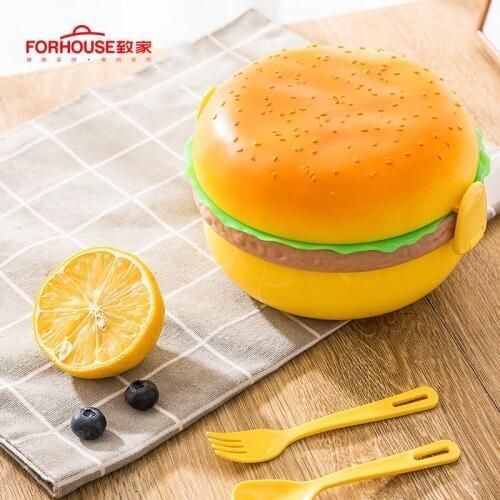 Hamburger Lunch Boxs Food Fruit Storage Container Portable Bento Box Anti Leakage For Children