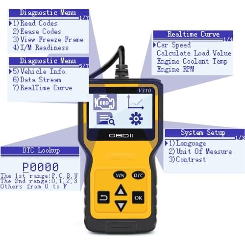 Diagnostic tool V310 Auto Scanner OBD2 Full Scanner OBD Engine Car Code Reader Multi-Languages Better ELM327 AD310 PK VS890