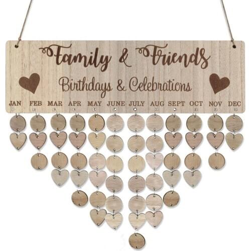 Family and Friends Birthday Celebrations Special Days Reminder Calendar Board Hanging Ornament Wooden DIY Home Decoration Gifts