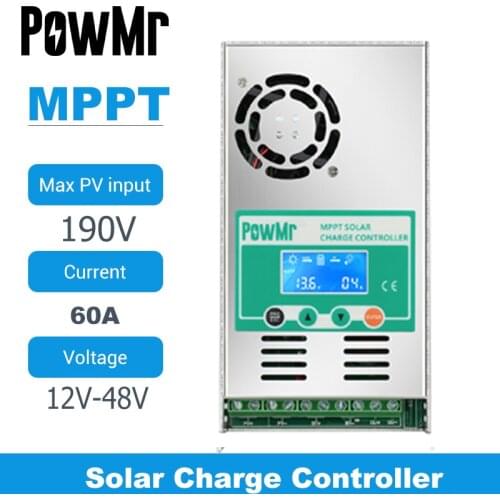MPPT 60A LCD Display Solar Charge Controller 12V 24V 36V 48V Auto Solar Panel Battery Charge Regulator for Max 190V DC Input