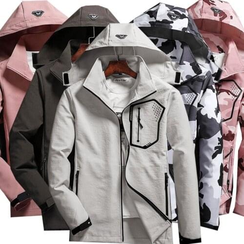 2021 Tide Men Women Urban Hiking Tactical Jackets Breathable Hooded Outdoor Sports Casual Climbing Stretch Windbreaker Slim Fit