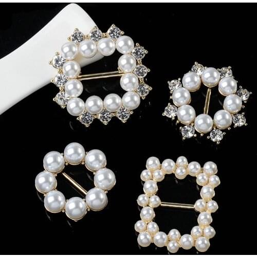 5 Pcs New Square Pearl Rhinestone Alloy Jewelry Flower Plate DIY Diamond Buckle Handmade Clothing Bag Shoes Decoration Material