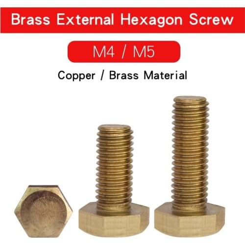 5-30 PCS Brass External Hexagonal Screw Bolt M4 M5 Extended Full Thread Metric Thread Brass screw For Machinery