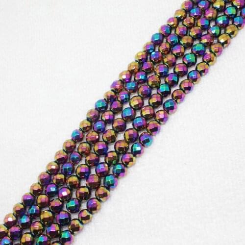 Mini. order is $7! 2-12mm Faceted Multicolor Plating Hematite ironstone Round Spacer DIY Fa-store Loose Beads 15"