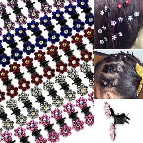 12 Pcs Bride Crystal Flower Mini Hair Claw Clamp Hair Clip Pin Hair Accessory With glitter rhinestone flower details attractive