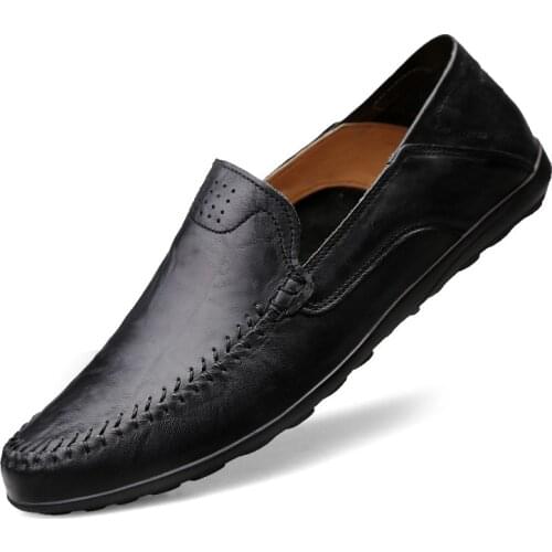 2020 Mens Genuine Leather Men Casual Shoes Luxury Brand Loafers Moccasins Breathable Slip On Black Driving Shoes Plus Size 37-47