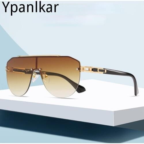 Ypanlkar NEW Gradient lens Classic Brand mens oval Rimless designer Large frame sunglasses Vintage women sun glasses UV400