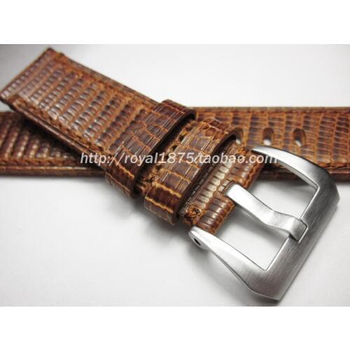 Luxury Retro Brown Lizard Pattern Genuine Leather 22MM Watche Band Strap Belt Watchband with Stainless steel silver Clasp Buckle