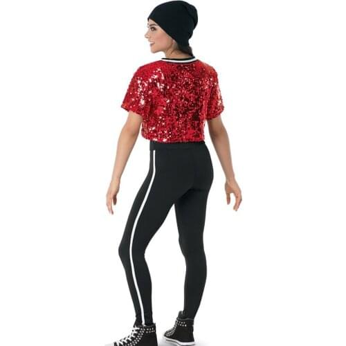 Short Sleeves Sequins Crop Top Leotard Leggings Performance Outfit Hip Hop Dance Costumes For Girls