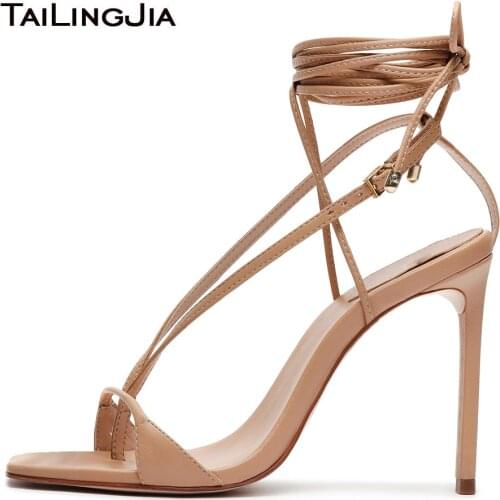 Women Barely There Thong Sandals 2021 Summer Square Toe Strappy White Heels Black Stilettos Ladies High Heel Party Dress Shoes