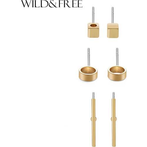 Women Stud Earrings Set Brand Luxury 3 Pairs Gold Silver Color Bar Round Circle Stud Earrings Jewelry brincos for Girls Female